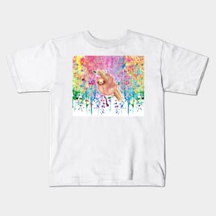 Girly Sloth Watercolor Rainbow Paint Drip Kids T-Shirt